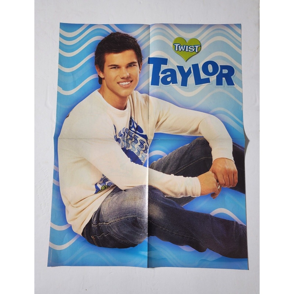 Taylor Lautner Miley Cyrus w/ dog double-sided vintage Poster clipping 20x16